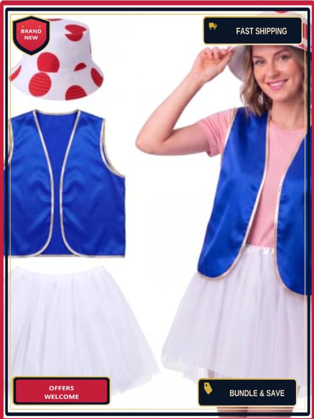 Hercicy 3pc Halloween Mushroom Costume Set Women Cosplay Vest Skirt Hat